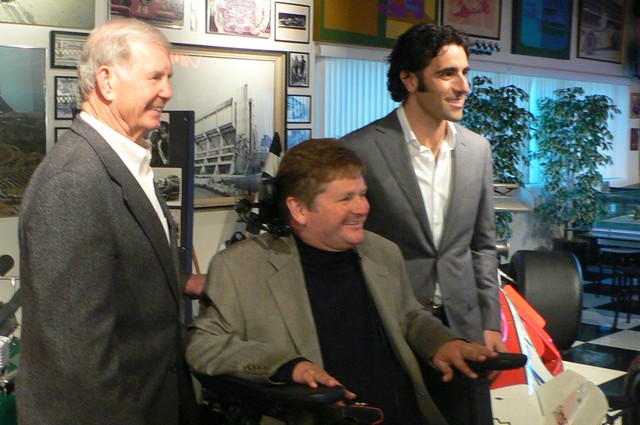 Sam Schmidt with Parnelli Jones and Dario Franchitti at the Parnelli Jones Museum